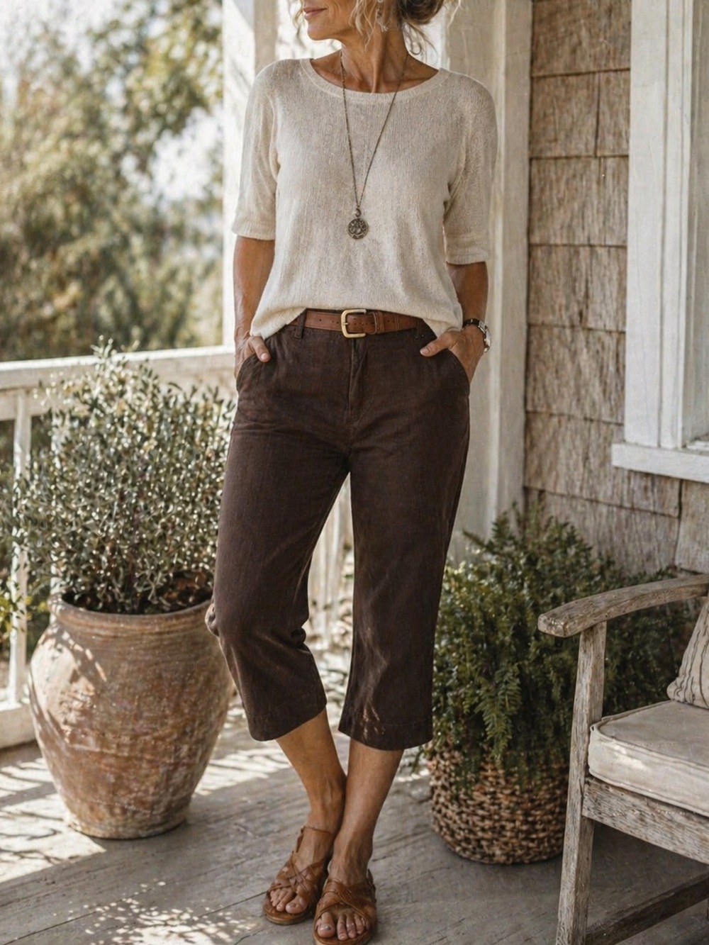 Vintage Penmans Brown Cropped Capri Style Pants Size 14 - 90s Minimalist Coastal